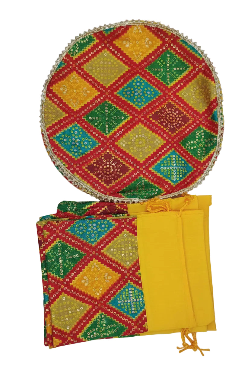 Traditional Bandhej Design Papad Mangodi Set (Pack of 10) – Festive Return Gift & Wedding Favors