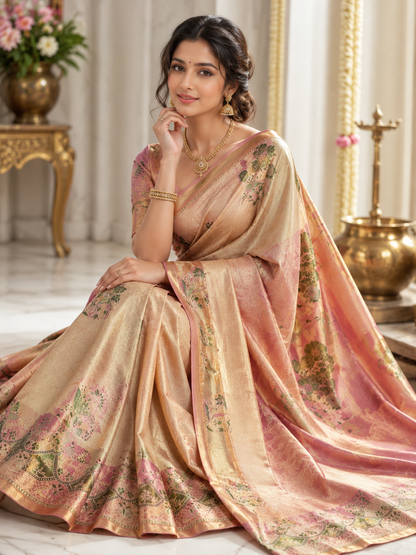 Premium Kanchipuram Pure Silk Tissue Bridal Saree Silk Mark Certified