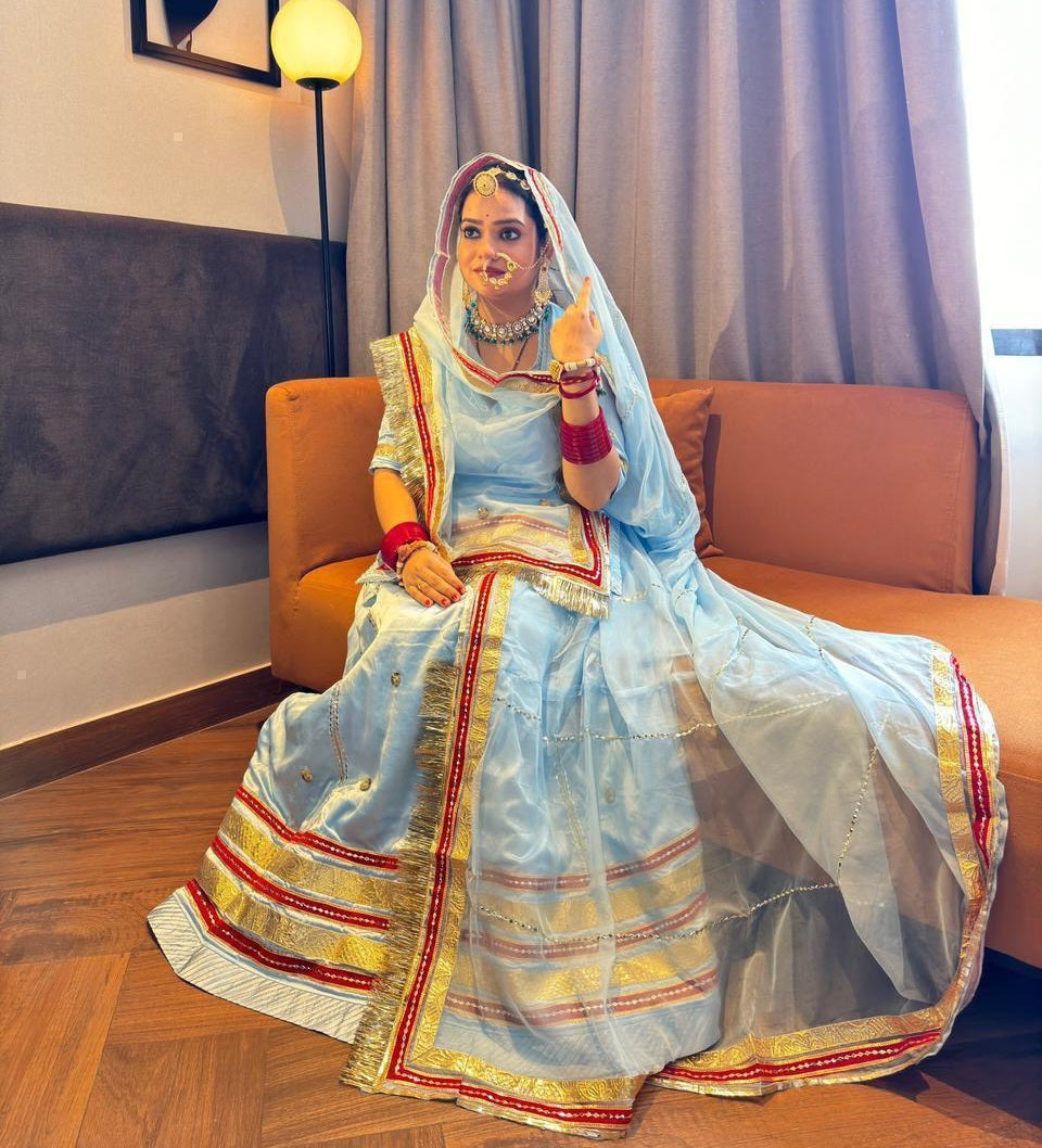 Royal Rajwadi Satin Poshak – Pure Odhani with Gota Patti & Laffa Sikkiya Work