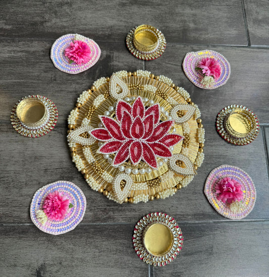 Lotus moti stone work beautiful Rangoli set