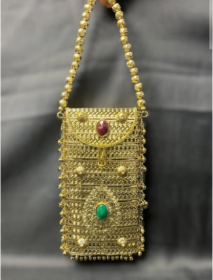 Elegant Partywear Brass Metal Mobile Bag for Women | Designer Ethnic Mobile Purse for Weddings & Festive Occasions