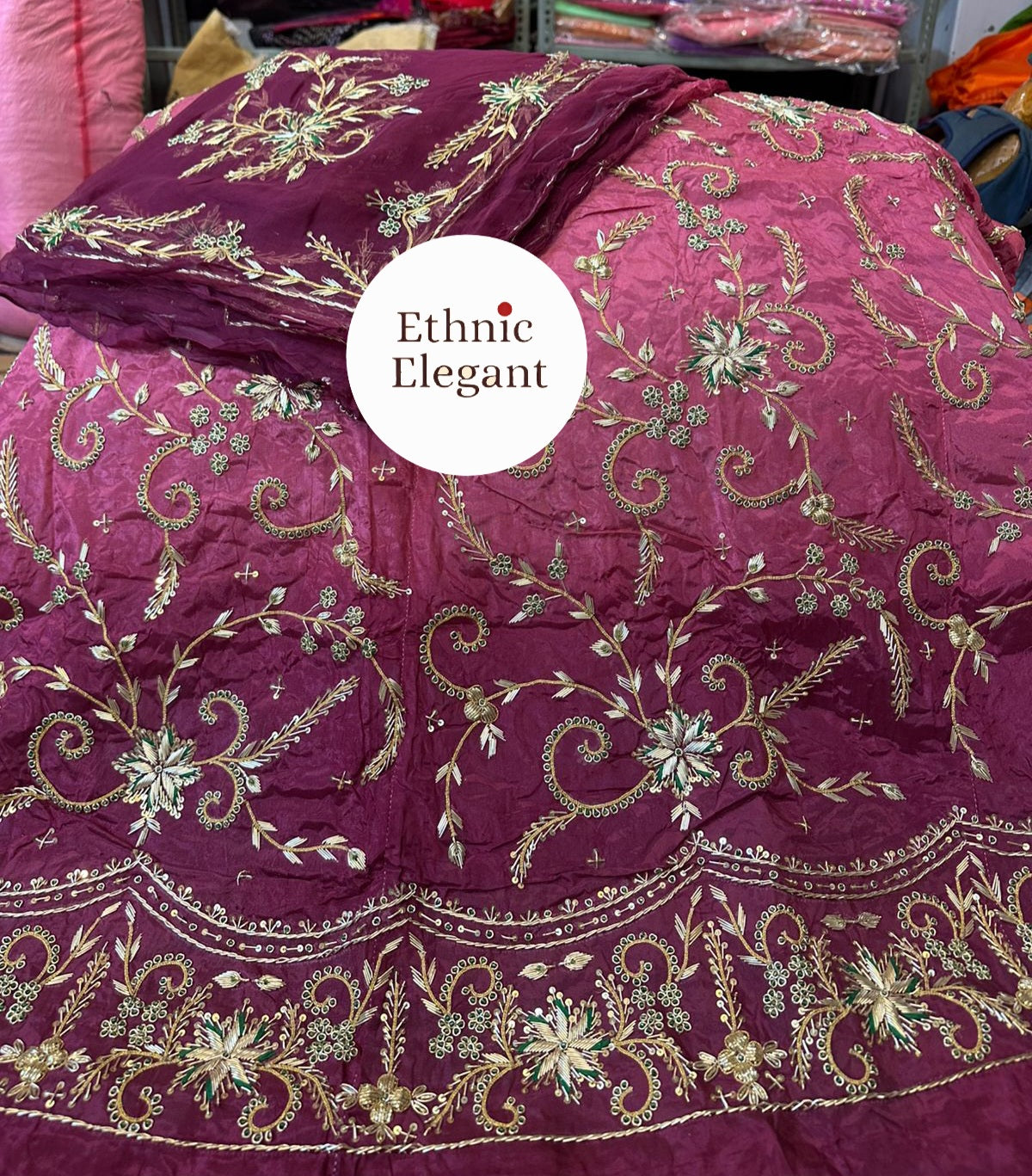 Natural Silk Thakurji Poshak – Pure Odhani with Heavy Jardozi & Dabka Work (Unstitched)