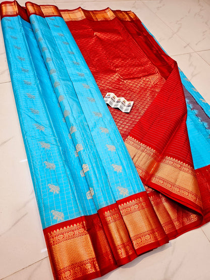 Pure Kanjivaram Silk Saree with Fancy Gap Border – Kanjipuram Silk Mark Certified