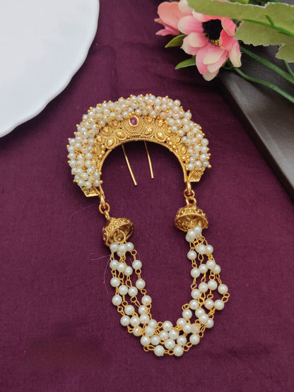 Pearl & Stone Juda Brooch / Hair Gajra – Heritage Bridal Hair Accessory for Wedding & Festive Hairstyles