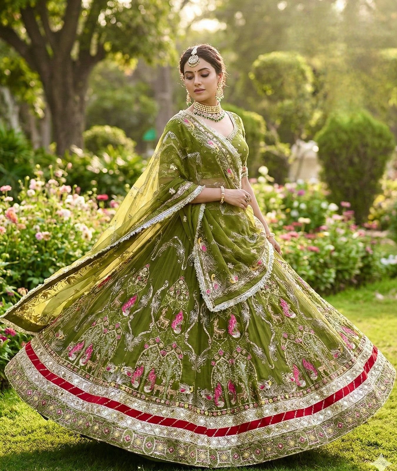 Royal Traditional Colour  7MTR Big Gher Handcrafted Rajputi Poshak |  Rajasthani Wedding Dress