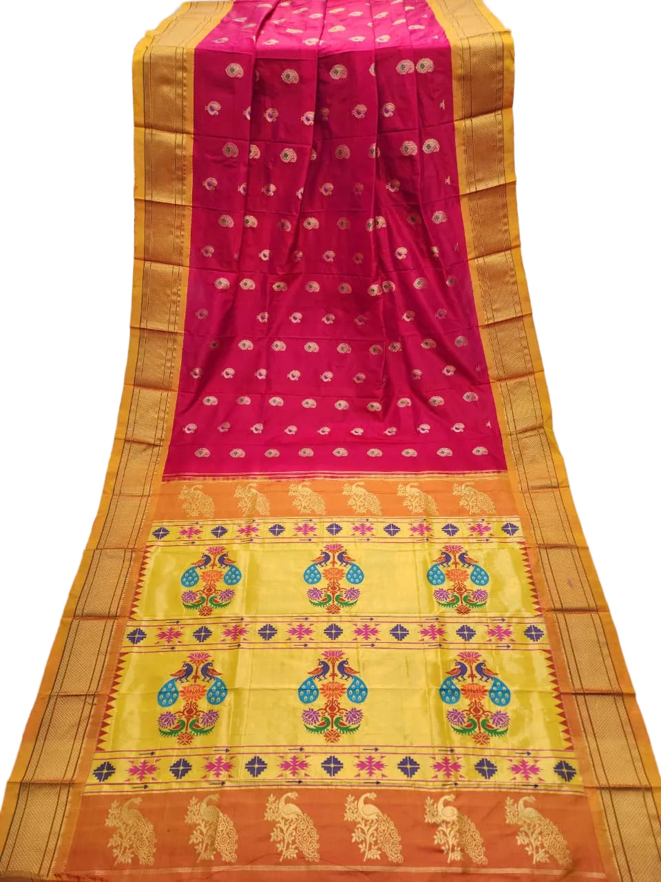 Pure Silk Paithani Saree with Maharani Pallu & Meenakari Buti – Kalanjali Collection