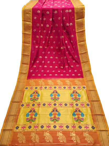 Pure Silk Paithani Saree with Maharani Pallu & Meenakari Buti – Kalanjali Collection