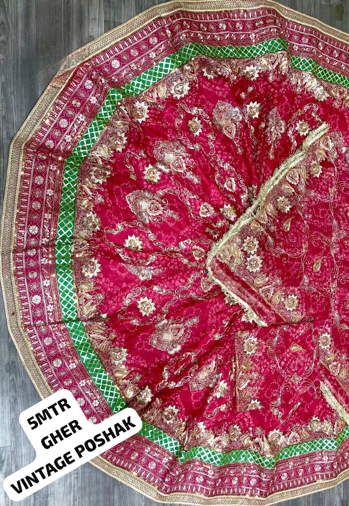 Vintage Rajputi Chunri Silk Poshak with Heavy Zari & Jaal Work – Royal Boutique Edition