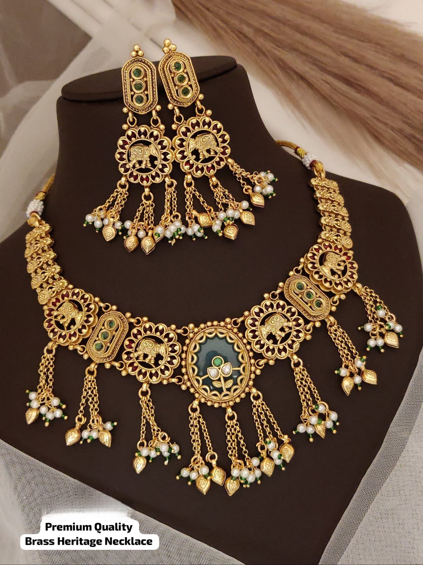 Premium Brass Traditional Necklace Set with Earrings – Bridal & Festive Jewelry
