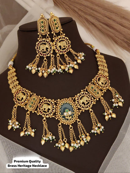 Premium Brass Traditional Necklace Set with Earrings – Bridal & Festive Jewelry