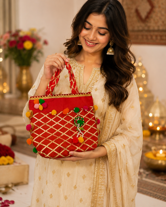 Wedding Return Gift Bag – Ethnic Gifting Bag for Haldi Kumkum, Mangal Path & Festive Occasions