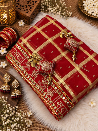 Sada Saubhagyawati Bhava Beautiful Checks saree with Tassels CODE:CG
