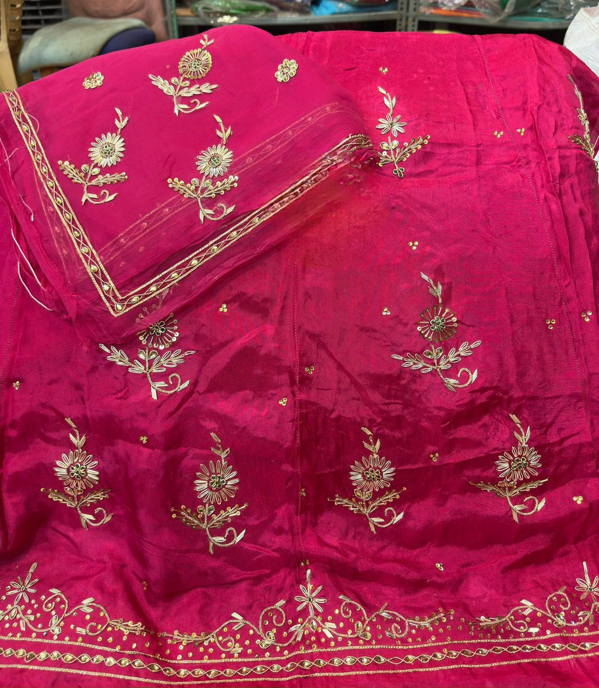 Upada silk fabric pure odhna heavy dabka jardoji handwork Fancy Rajasthani poshak