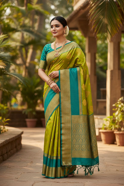 Traditional Big Border Semi Kanchipuram Silk Saree