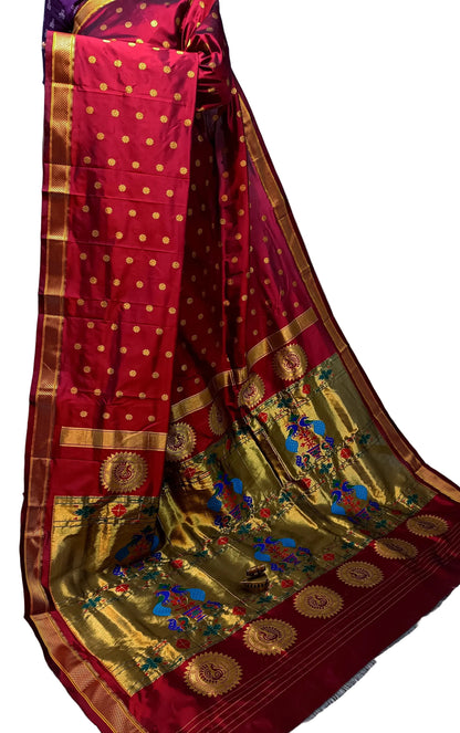 Maharani Kalanjali Handwoven Pure Silk Paithani Saree – All Over Butta with Royal Pallu