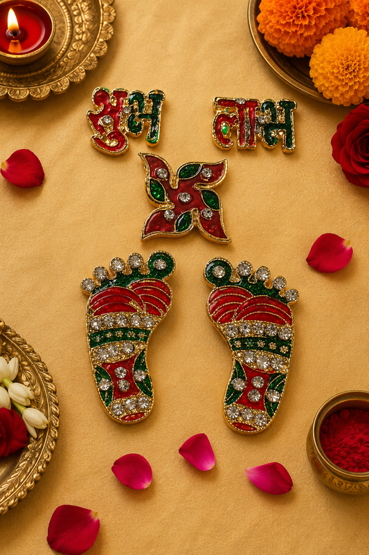 Charan for Diwali Decoration Laxmi ji Charan &  Subh labh for Prosperity and Wealth metal /  size 1.5 inch