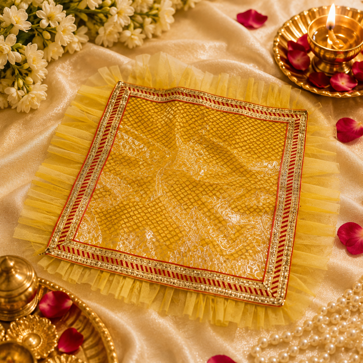 Wedding Puja Rituals Mangodi Mat (20x20) – Traditional Haldi Mehendi Ceremony Mat