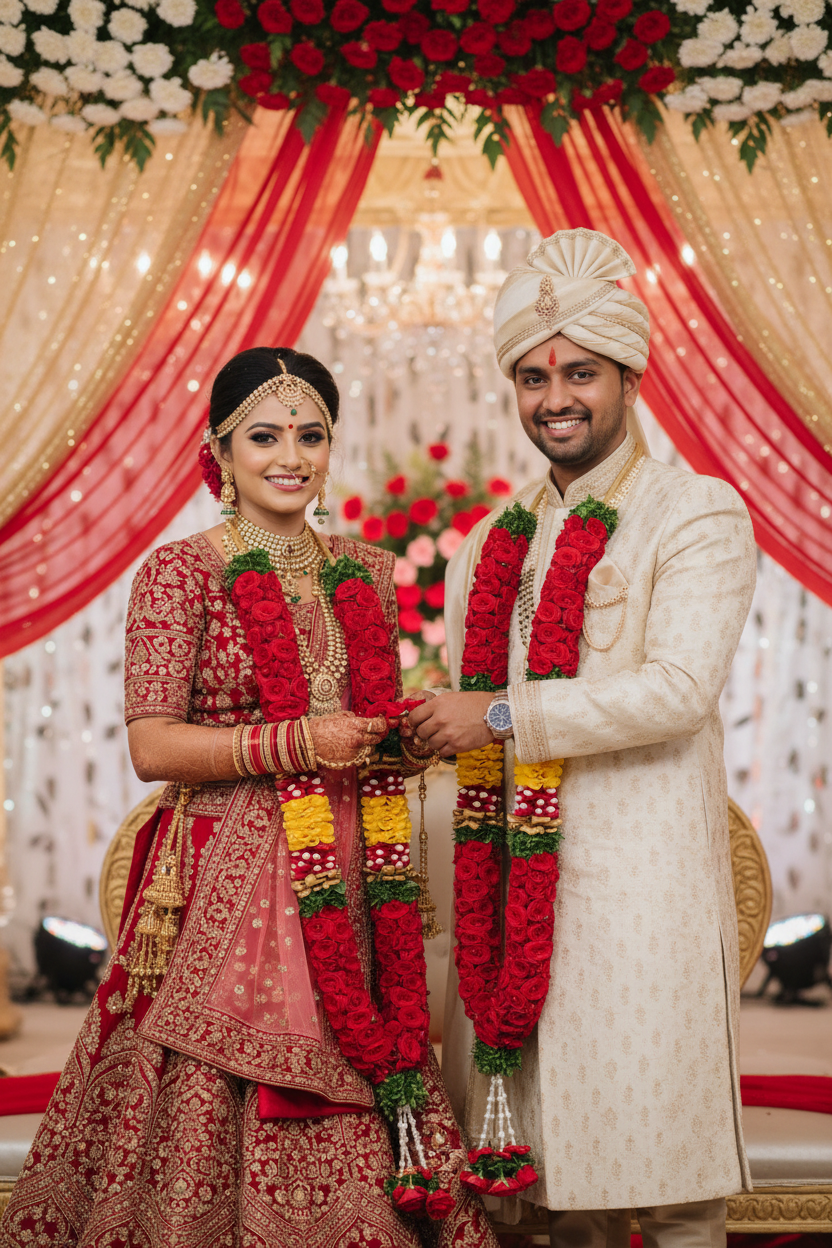 Fresh Rose Jaimala Pair | Handmade Wedding Varmala for Bride & Groom