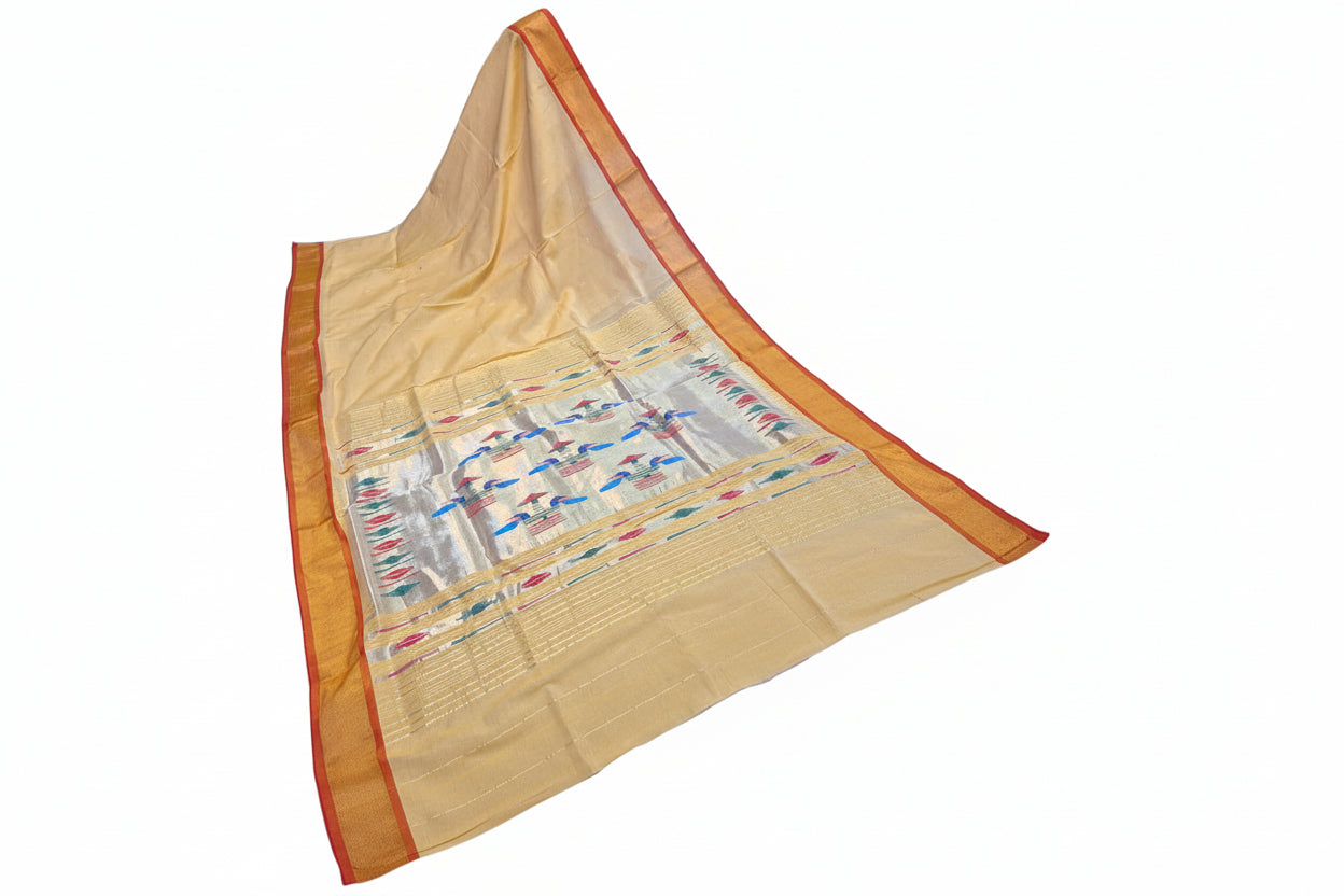 Handloom Cotton Paithani Saree – Lightweight Traditional Saree with Shoulder Butta & Pallu