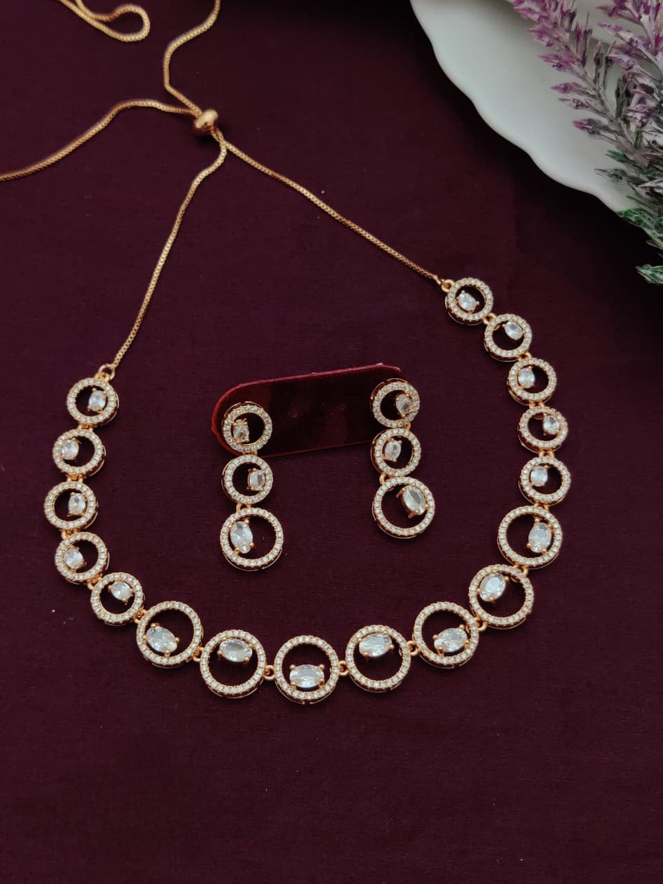 Stylish Rose Gold American Diamond AD Jewelry Set