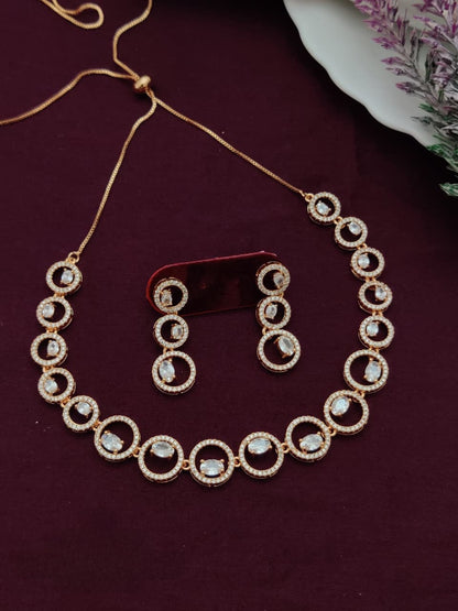 Stylish Rose Gold American Diamond AD Jewelry Set