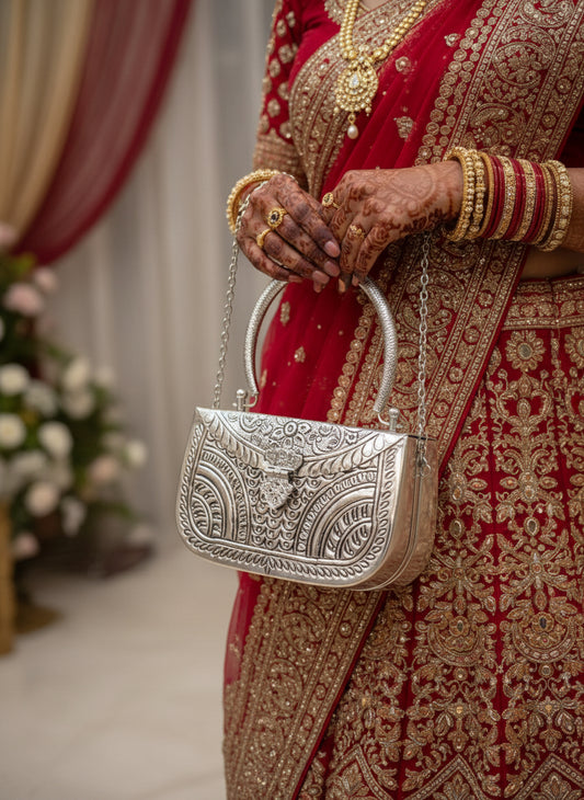 Indian Ethnic Elegant Antique Design Vintage Handmade Oxidised Clutch Bag