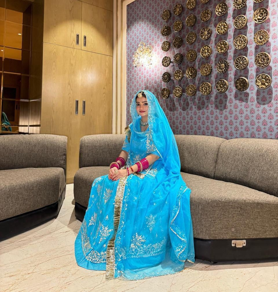 Rajwari Look Rajasthani Poshak – Pure Humrahi Fabric with Zari Kasab Pitta Work & Heavy Odhna