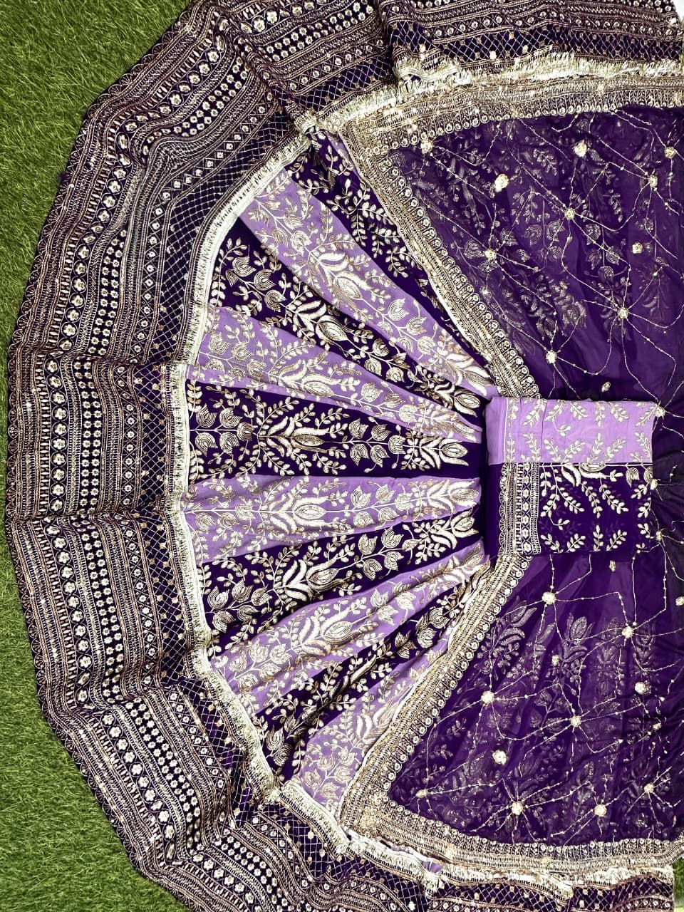 Designer 4 Mtr Gher Poshak - Pure Georgette, Heavy Velvet Zari Work