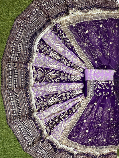 Designer 4 Mtr Gher Poshak - Pure Georgette, Heavy Velvet Zari Work