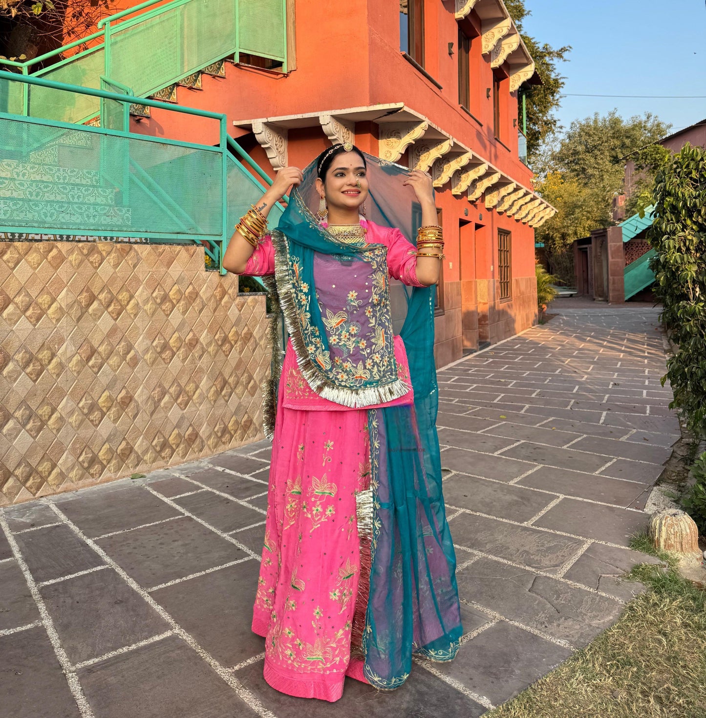 Elegant Partywear Rajasthani Poshak – Natural Silk with Kasab Zari, Aari & Resham Work