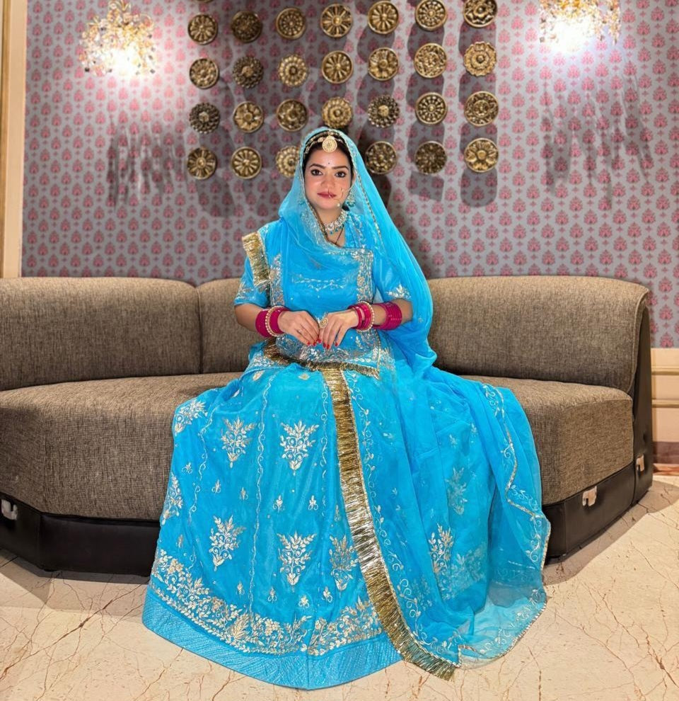 Rajwari Look Rajasthani Poshak – Pure Humrahi Fabric with Zari Kasab Pitta Work & Heavy Odhna