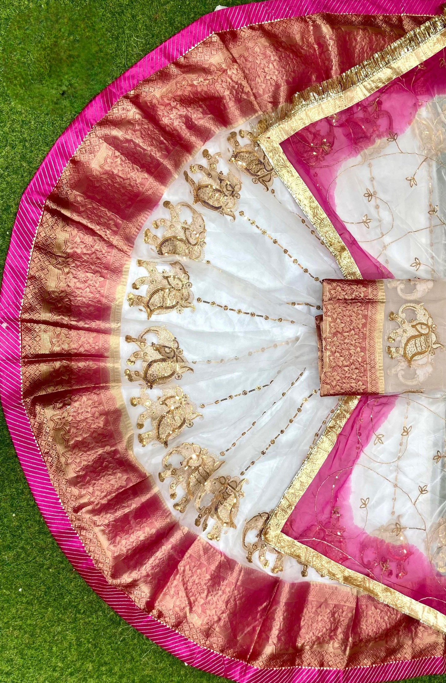 Rajwadi Tissue Organza Rajasthani Poshak – 4 Mtr Gher with Banarasi Border & Copper Sequin Work