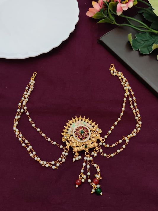 Kundan Bridal Hair Brooch with Pearl Chains – Royal Juda Pin for Wedding & Festive Hairstyles