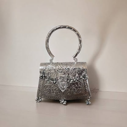 Chandi Sa Batua Luxury Ethnic Brass Party Clutch Bag | Antique Silver Wedding Purse for Women