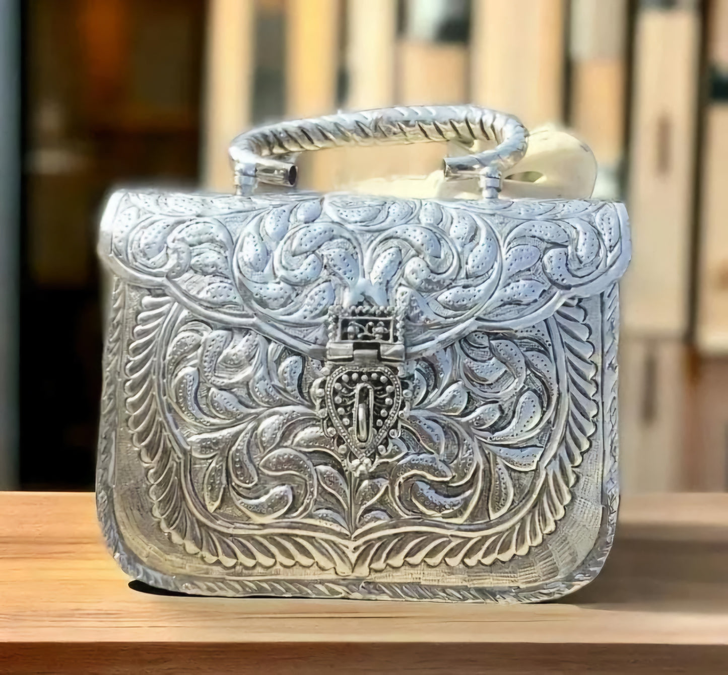 Royal Vintage Silver Brass Clutch Bag | Antique Ethnic Handbag for Weddings & Partywear