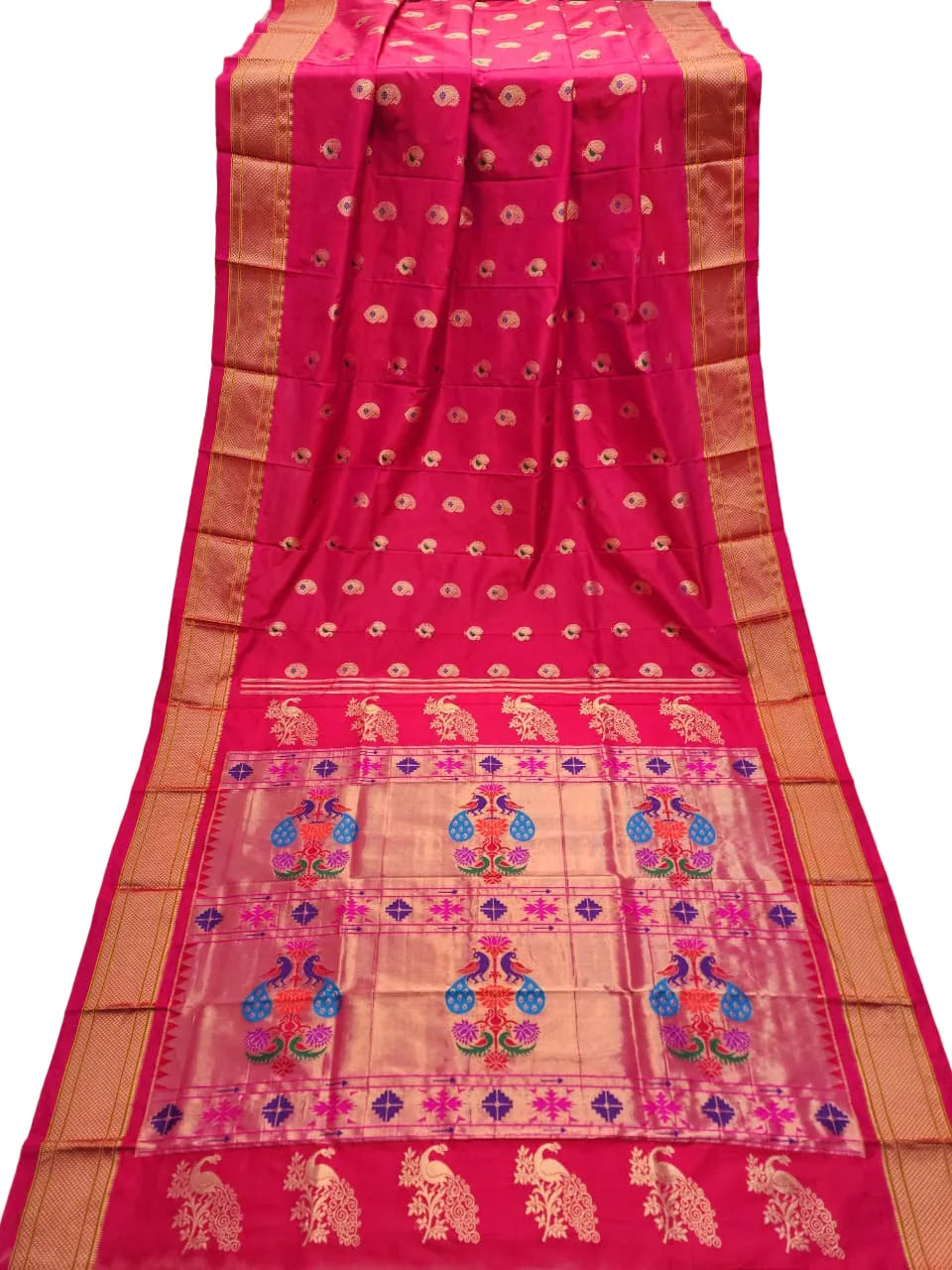 Pure Silk Paithani Saree with Maharani Pallu & Meenakari Buti – Kalanjali Collection