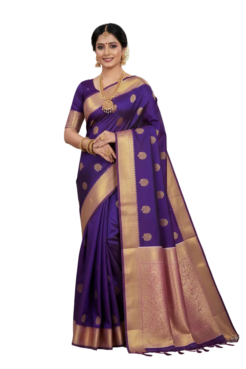 Blue Pink Pure Kanjivaram Silk Saree – Elegant Traditional Silk Saree