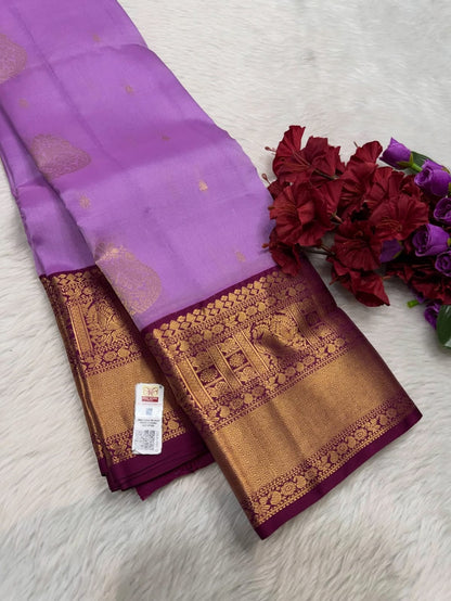 Mauve & Zari Work Border Kanjivaram pure silk saree silk mark certified