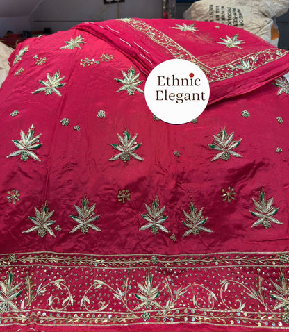 Luxury Handwork Rajasthani Poshak Set | Heavy Jardoji & Dabka Work Odhna | Natural Silk / Tissue Fabric