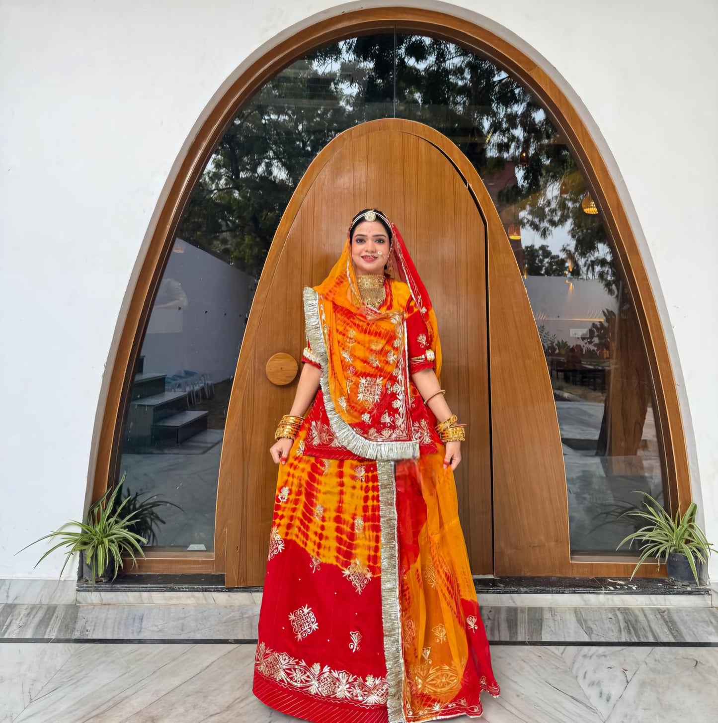 Royal Rajwadi Rajasthani Poshak – Partywear in Natural Crepe with Handwork & Odhna