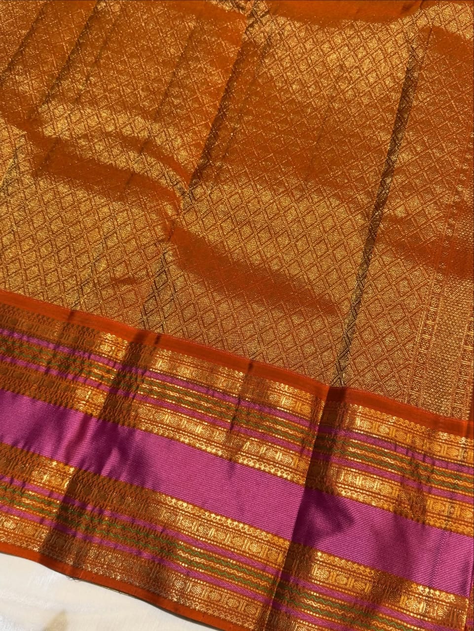 Red Kanchipuram Pure Silk Saree with Purple & Golden Border – Silk Mark Certified
