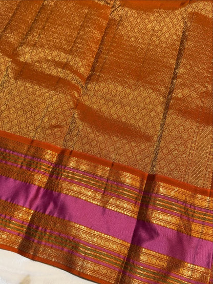 Red Kanchipuram Pure Silk Saree with Purple & Golden Border – Silk Mark Certified
