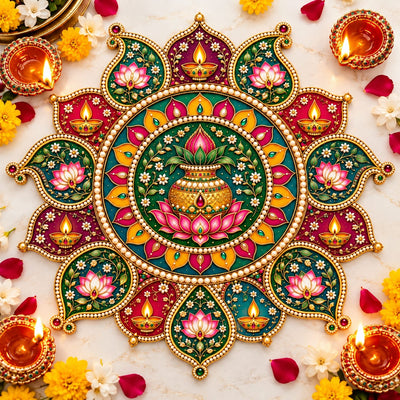 Shubh Kalash MDF Rangoli – 12 Inch Auspicious Traditional Decorative Rangoli