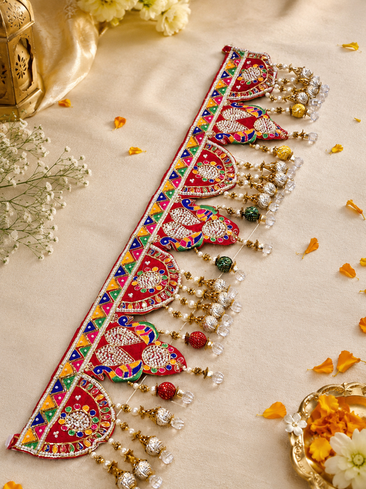 Peacock 🦚 moti beads mirror   stone Hevy Handwork  velvet  Beautiful bandarwal/ Toran  size 37* inch