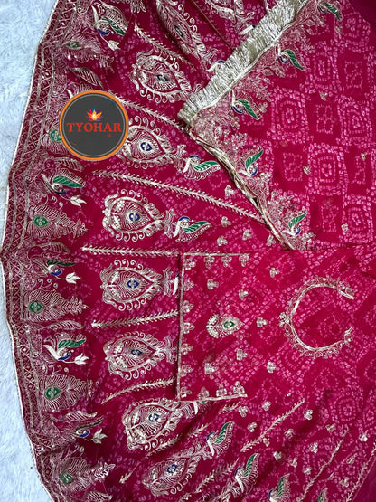 Designer 4 Mtr Gher Vintage Chunnari Rajputi Poshak | Georgette Zari Work Wedding Outfit CODE : SHR