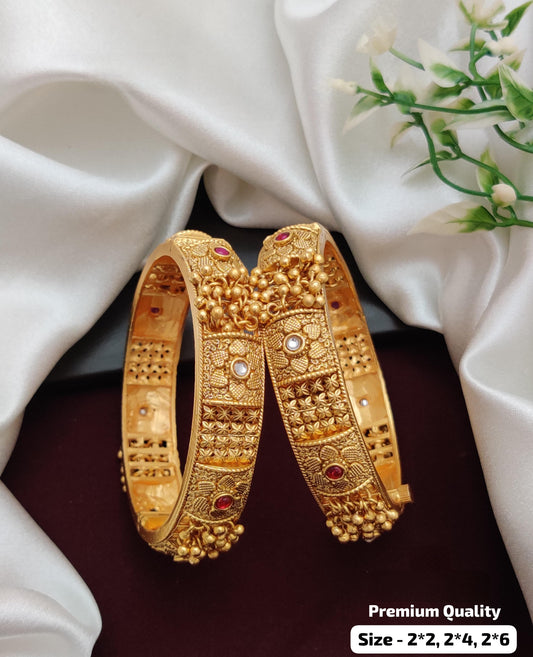Rajwari Look Brass Gold Ghungroo Bangle – Traditional Ethnic Kada for Women