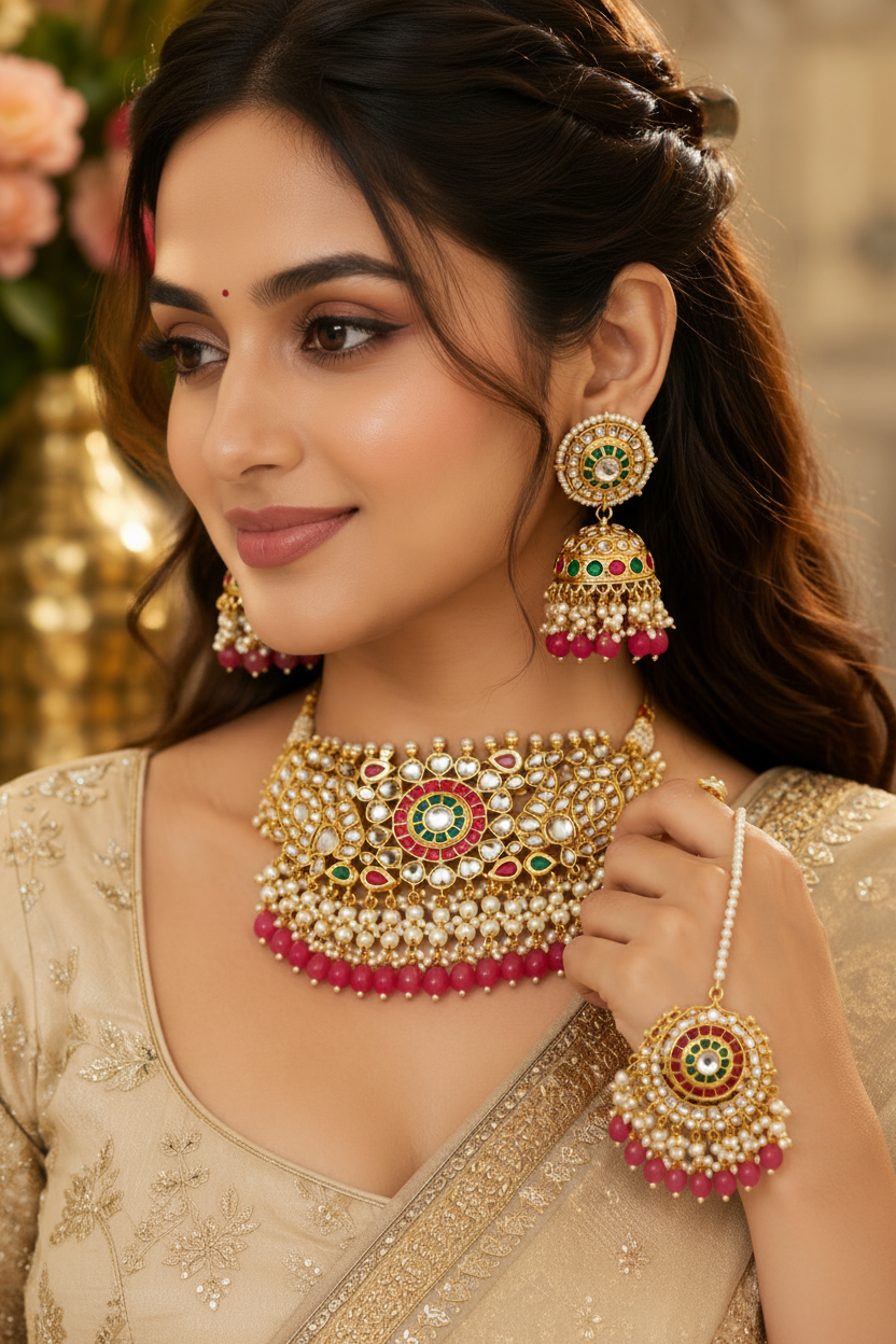 Jadau Kundan AD Jewellery Set – Bridal Necklace Set for Wedding & Festive Wear