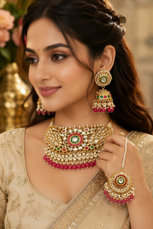 Jadau Kundan AD Jewellery Set – Bridal Necklace Set for Wedding & Festive Wear