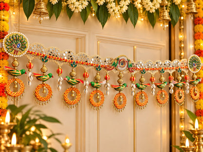 Royal Handcrafted Peacock Moli Thread Bandharwal | Mirror Work, Beads & Traditional Decorative Hangings   CODE:HPK