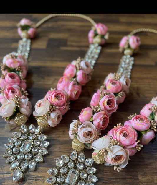 Floral Diamond Stone Varmala Set (24-Inch) | Luxury Handcrafted Jaimala for Bride & Groom